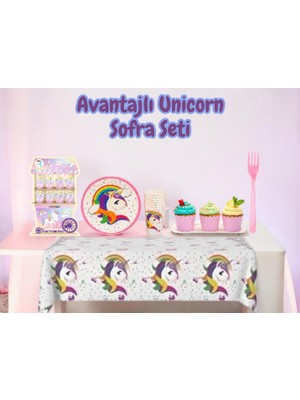 Dizayn Parti Evi Avantajlı Unicorn Doğum Günü Sofra Seti 8 Kişilik – Unicorn Tabak Bardak Masa Örtüsü Muffin Kabı Çatal Mısır Kutusu Parti Seti