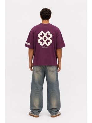 Respire Erkek Nakış Detaylı Oversize T-Shirt Vişne