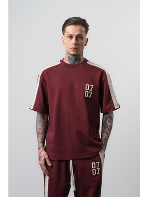 Respire Erkek 07 Şerit Detaylı Regular Fit T-Shirt Bordo