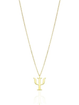 Oya Silver Minimal Psi Işareti 24K Altın Kaplama Gümüş Kadın Kolye [OYOT320]