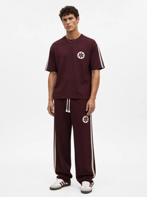 Respire Erkek R Nakışlı Şerit Detaylı Regular Fit Eşofman Takımı Bordo