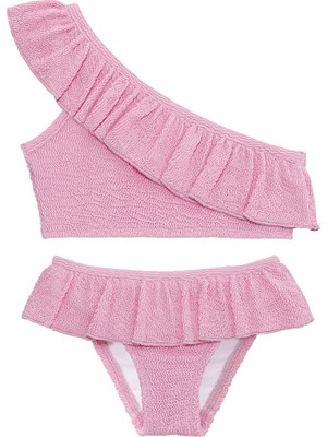 Sand Mother Uv Korumalı Fırfırlı Dokulu Tek Omuz Kız Çocuk Bikini Takımı