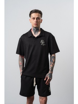 Erkek Respire Relined Yazılı Regular Fit T-Shirt Siyah