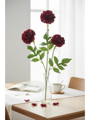 Nettenevime Yapay Çiçek Kasımpatı Bordo Uzun Dal 3 Çiçekli 77CM