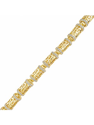 Zeino Grek Motifli Zirkon Taşlı Zincir Bileklik - 14K Altın Kaplama - 18+3 cm