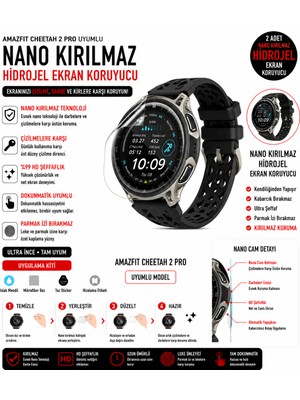 Astakos Amazfit Cheetah 2 Pro Uyumlu Nano Kırılmaz Hidrojel Ekran Koruyucu 2 Adet Darbe Emici Tam Koruma