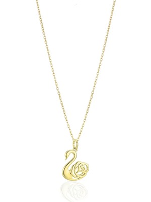 Oya Silver 24K Altın Kaplama Gül Tasarım Gümüş Kuğu Kolye [OYOT318]