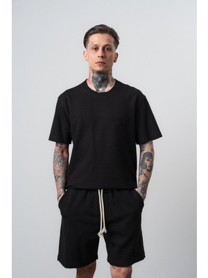 Respire Erkek Pis Dikişli Regular Fit T-Shirt Siyah