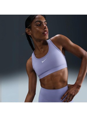 Nike Swoosh Dri Fit Orta Destekli Sabit Pedli Kadın Sporcu Sütyeni | DX6821-533