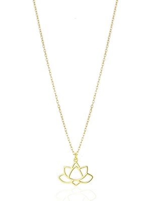 Oya Silver Tasarım Lotus Çiçeği 24K Altın Kaplama Gümüş Kolye [OYOT319]