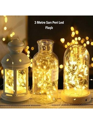 Hereveoyuncak Sarı Peri LED Flaşlı Işık – 3 Metre Dekoratif Oda Vee Organizasyon Aydınlatması