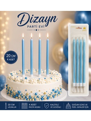 Dizayn Parti Evi 20 cm Uzun Pasta Mumu 4’lü Doğum Günü Pastası Mum Seti Renk Seçenekli
