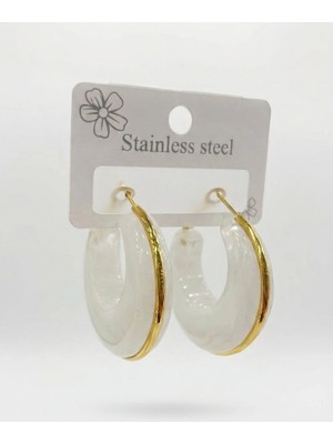 Küçük Hazine Beyaz Marble Gold Halka Küpe
