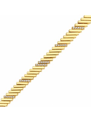 Zeino Sıralı Zirkon Taşlı Zincir Bileklik - 14K Altın Kaplama - 17+1 cm