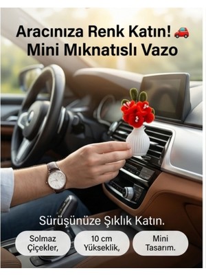 El Yapımı Şönil Çiçekli Mini Vazo – Mıknatıslı Dekoratif Süs | Araba, Buzdolabı, Ofis Masası Için | Sarı Mavi Kırmızı Renk Seçenekli
