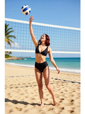 PayBuy Kadın Bikini Takımı Üçgen Kapsız Yüksek Bel Balensiz Örme Kumaş Raşel Dokuma Düz Desen Regular Kalıp