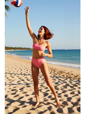 PayBuy Kadın Bikini Takımı Straplez Kesim Ince Askılı Yüksek Bel Hipster Alt Balensiz Örme Simli Kumaş