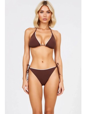 Benerly Kadın Bikini Takımı Üçgen Formlu Kaplı Normal Bel Slip Alt Regular Kesim Örme Dokulu Düz Desen