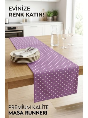 Rona Home Lila Puantiyeli Kaliteli Kumaş Runner Su Itici Leke Tutmaz Masa Örtüsü Ranır