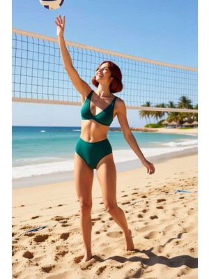 PayBuy Kadın Bikini Takımı Üçgen Kesim Destekli Askılı Balensiz Üst Yüksek Bel Hipster Alt Dokulu Örme