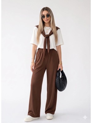 Shine & Style Şal Detay Eşofman Takım Kahverengi