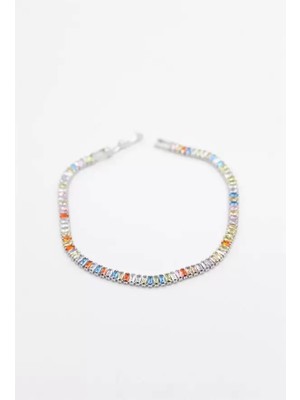 Ata Store Renkli Baget Taşlı Bileklik - Gümüş