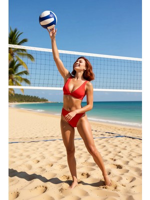 PayBuy Kadın Bikini Takımı Üçgen Kap Balensiz Yüksek Bel Slip Düz Desen Dokulu Örme Kumaş Regular Kesim