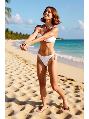 PayBuy Kadın Bikini Takımı Dokulu Örme Kumaş Straplez Üst Balensiz Atma Kap Brazilian Alt Normal Bel