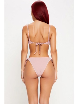 PayBuy Kadın Bikini Takımı Bralette Kaplı Normal Bel Bağlamalı Simli Örme Kumaş Kolsuz Düz Desen Regular
