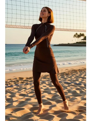PayBuy Kadın Mayo Tesettür Takım Yuvarlak Yaka Uzun Reglan Kol Düz Desen Su Geçirmez Örme Kumaş Şık