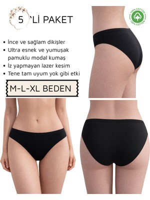 5’li Paket Kadın Slip Külot Lazer Kesim Dikiş Izi Yapmaz Esnek Pamuk Modal M/l/xl