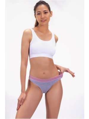 Homay Lastiği Şeritli Spor Basic Pamuklu Bikini Külot - Tek Parça