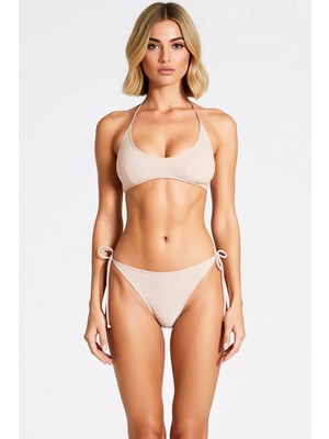 Benerly Kadın Bikini Takımı Bralette Halat Yaka Çıkarılabilir Kaplı Simli Normal Bel Regular Kesim Slip Alt