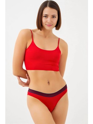 Homay Lastiği Şeritli Spor Basic Pamuklu Bikini Külot - Tek Parça