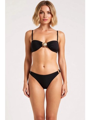 Benerly Kadın Bikini Takımı Straplez Kolsuz Düşük Bel Regular Kalıp Soyut Desenli Döküm Aksesuarlı Atma