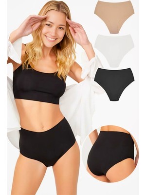 Homay 3'lü Yüksek Bel Lazer Kesim Basic Bikini Külot
