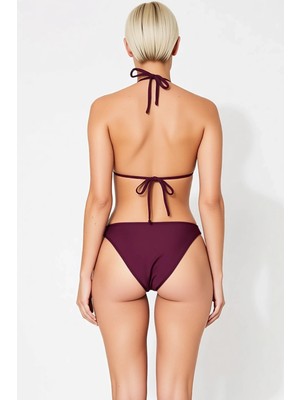 Benerly Kadın Bikini Takımı Üçgen Kaplı Aksesuarlı Normal Bel Slip Kesim Düz Renk Örme Kumaş Yazlık
