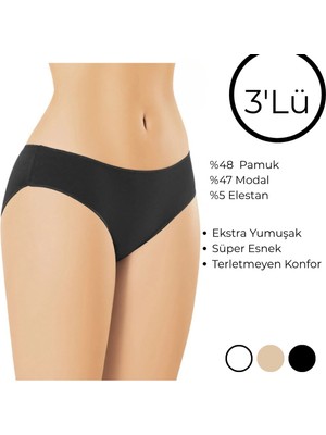 3’lü Modal Pamuk Bikini Külot – Iz Yapmayan Ince Dikişli Kadın Slip Seti