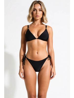 Benerly Kadın Bikini Takımı Batik Desenli Üçgen Kaplı Kapsız Düşük Bel Slip Alt Aksesuarlı Regular Kalıp