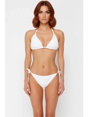 PayBuy Kadın Bikini Takımı Üçgen Kap Balensiz Normal Bel Dokulu Örme Kolsuz Bağlamalı Regular Kesim