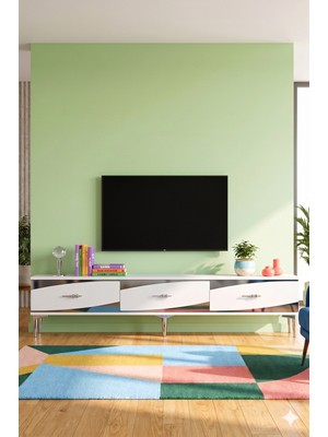 Yumedi Design TSA1813BS - Başarı Tv Stand , Tv Sehpası 180CM Beyaz-Silver