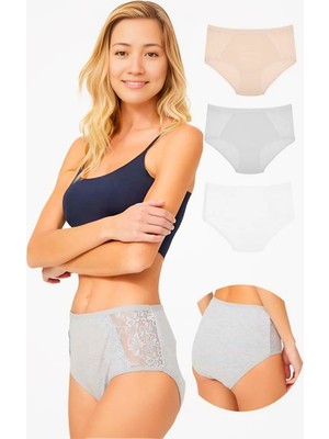 Homay 3'lü Açık Renkler Büyük Beden Dantel Detaylı Pamuklu Bikini Külot
