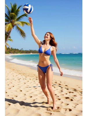 PayBuy Kadın Dokulu Örme Üçgen Bikini Takımı Kolsuz Normal Bel Bağlamalı Balensiz Regular Kesim Şık