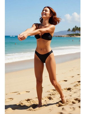 PayBuy Kadın Bikini Takımı Bralette Balensiz Zebra Desenli Aksesuarlı Normal Bel Slip Kesim Örme Kumaş