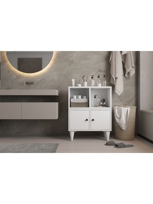 Nettrends 4 Bölmeli Havlu ve Deterjan Düzenleyici Banyo Dolabı - Beyaz PNR-BDZ-1006