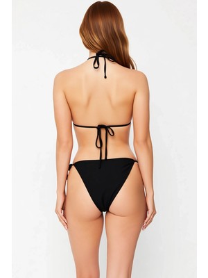 PayBuy Kadın Bikini Takımı Üçgen Kap Balensiz Bağlamalı Normal Bel Brazilian Örme Raşel Dokuma Kolsuz