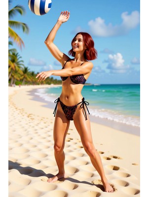 PayBuy Kadın Bikini Takımı Leopar Desenli V Telli Balconette Kaplı Balenli Normal Bel Brazilian Şık