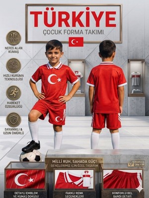 Yenteks Türkiye Isimsiz Kırmızı Beyaz Yakalı Euro 2025/26 Sezon Özel Tasarım Çocuk Forma Takımı (Y04)