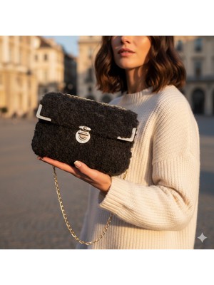 Crystal Coza Yumuşak Peluş Kadın Çantası | Tüylü Mini Omuz Çantası | Trend Kadın Çantası Trendy Çanta
