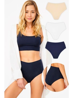 Homay 3'lü Yüksek Bel Lazer Kesim Basic Bikini Külot